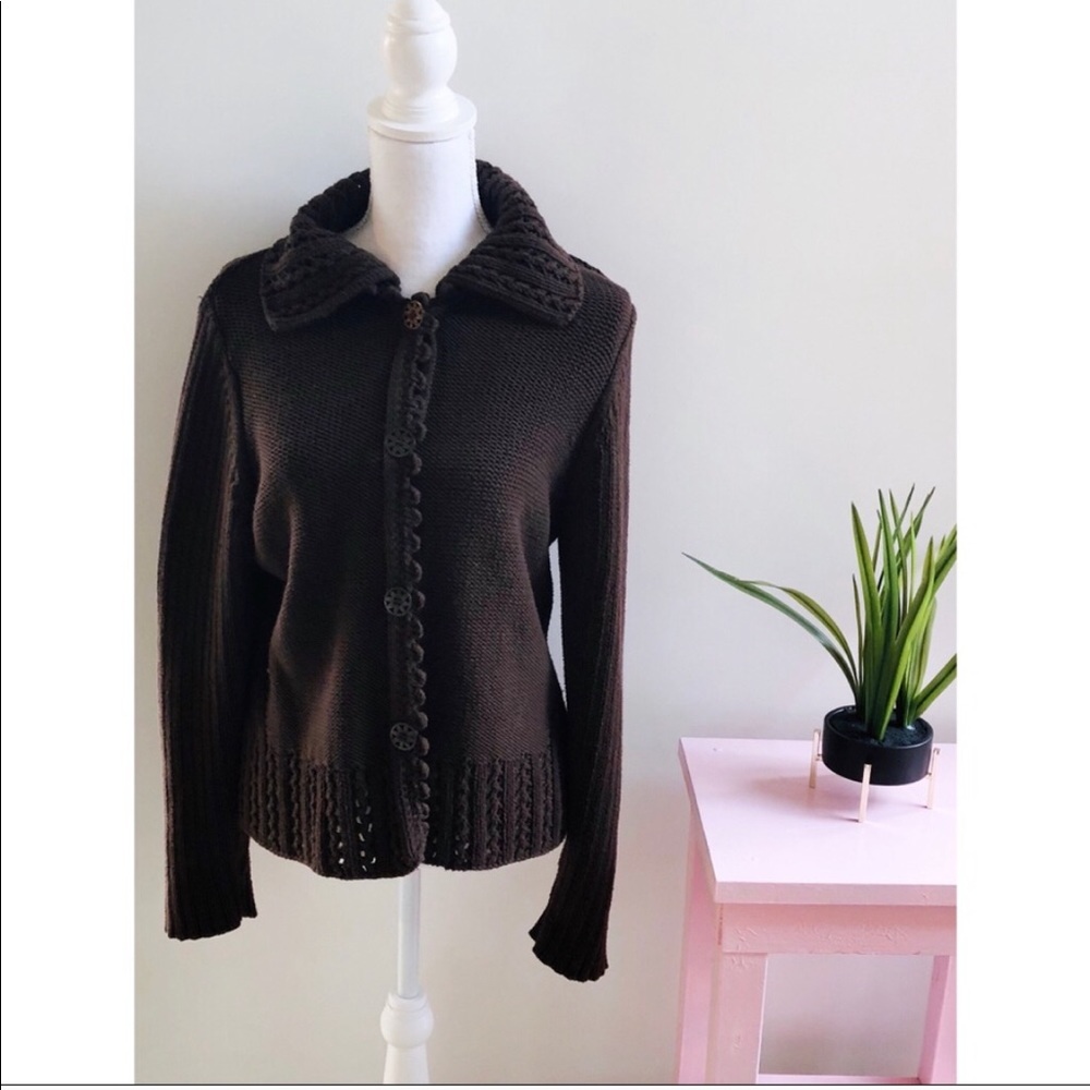 Brown Button down Sweater Liz Claiborne XL